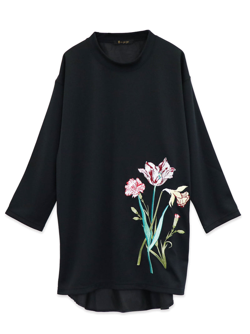 RE SYU RYU /【メンズ】サテンコンビ７分袖Ｔシャツ刺繍